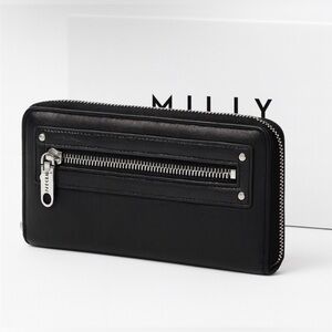 MILLY Black Leather Zip-Around Wallet